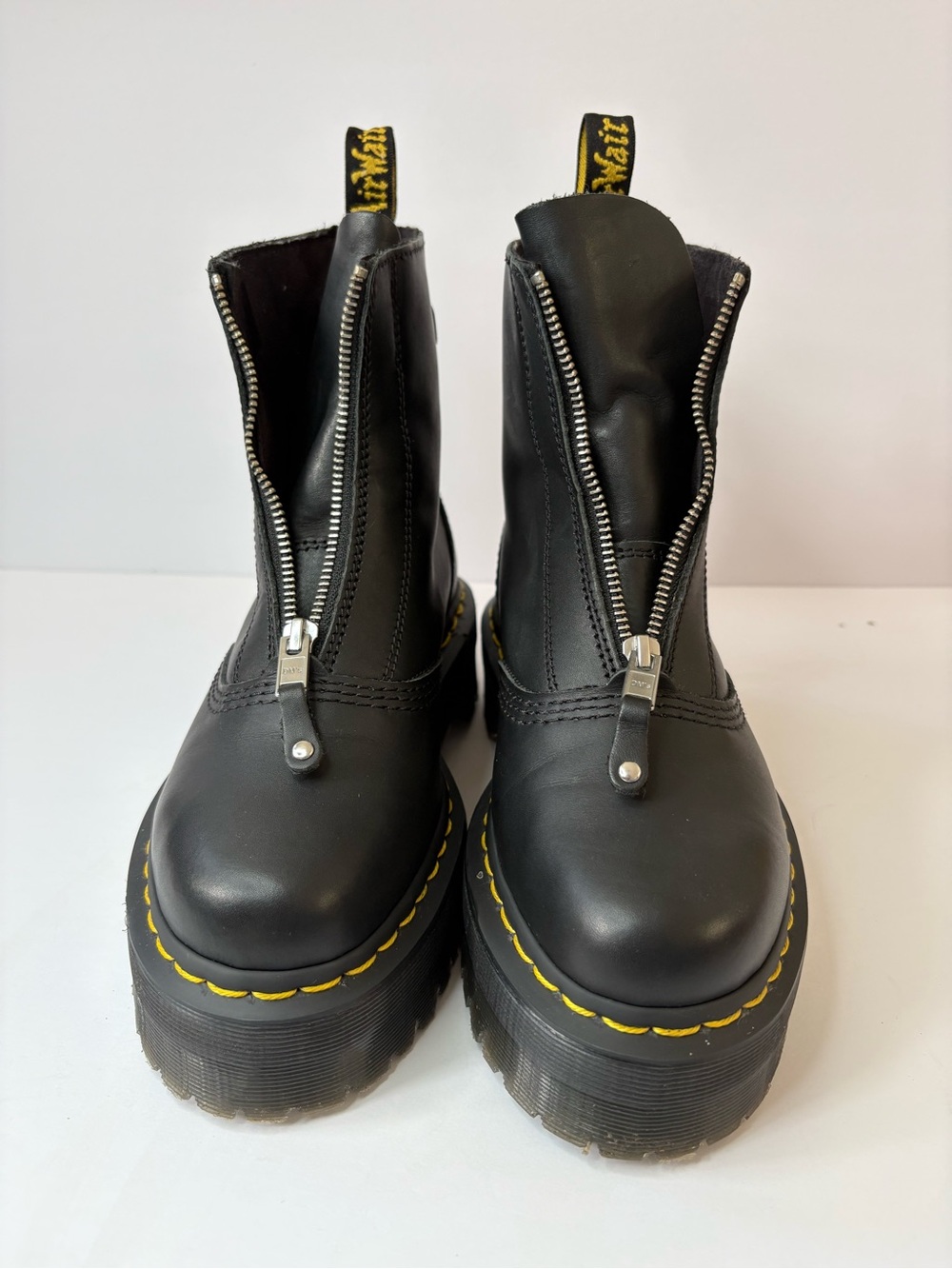 Dr. Martens Jetta Black Sendal Leather Zip Front Platform Boots Women 7 Grunge - Picture 8 of 8